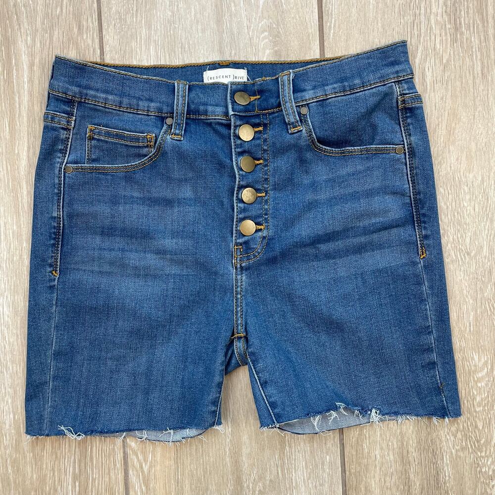 Crescent Drive High Rise Denim Shorts 29 Button Fly Raw Hem Stretch